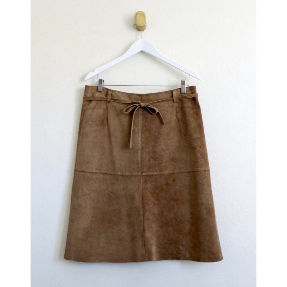 NEW! Isaac Mizrahi For Target 100% Suede Leather Skirt Camel Tan Brown SZ 10 - Picture 2 of 6